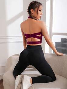 SHEIN Sports Sujetador deportivo sin espalda y sin costuras de unicolor - Multicolor - Ver 6