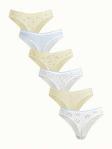 Bonmuse 5PCS 5-Color Random Cute, Fresh, Sweet And Sexy Bow , Printed Flower Women's Thong, Pure, Soft, Casual And Comfortable Four Season Underwear Suitable For Home, Travel And Gift Giving - Multicolor - View 2