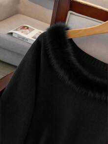 GlowEve CURVE Plus Size Casual Solid Color Long Sleeve Knit Sweater Top - Black - View 6