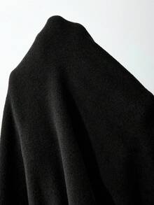 Maija Plus Size Women's Solid Color High Neck Long Sleeve Waist Ruched Metal Button Decor Maxi Dress, Black, Suitable For Holidays, Urban Commute, Business Casual, Summer, Valentine's Day Party, Gathering Black Dress Black Top - Black - View 6