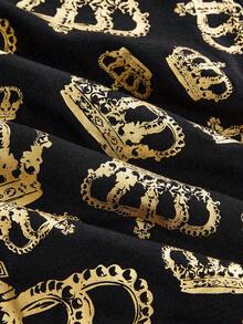 ROMWE J-Fashion Áo thun ôm sát in hình vương miện lá vàng dành cho nữ - màu đen - Xem 3