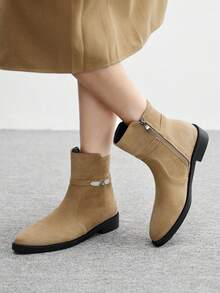 CUCCOO BIZCHIC 女士搭扣设计休闲日常百搭粗跟踝靴 - 卡其色 - 查看 5