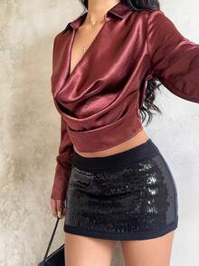 SHEIN Unity 女士时尚派对性感串珠针织迷你裙 - 黑色 - 查看 5