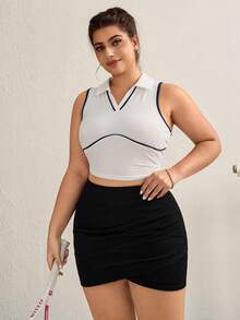 Flexra Plus Size Women High Waist Pleated Casual Denim Mini Skirt - Black - View 6