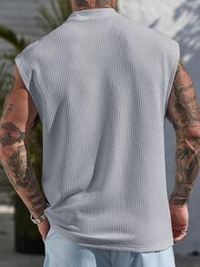 Manfinity CasualCool 男士休閒素色羅紋背心，夏季日常穿著無袖度假款 - 淺灰色 - 查看 2
