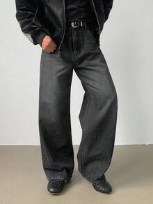 DAZY 男士秋季做旧洗水深蓝色牛仔裤 - 深灰色 - 查看 4