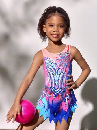 女童圆领修身无袖上衣和不对称下摆半裙运动套装