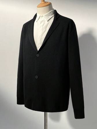 Manfinity CityGents Men's Casual Everyday Commute Simple Solid Color Shawl Neck Button-Front Cardigan, Autumn/Winter