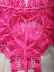 SHEIN 女士性感纯色蕾丝露背连体衣，适合外出穿着 - 玫紅色 - 查看 8