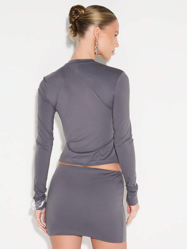 KIZN Rundhals Langarm Oberteil aus formanliegendem Stretchstoff, Lässig Alltags-Tragen, einfarbig, Basis T-Shirt
