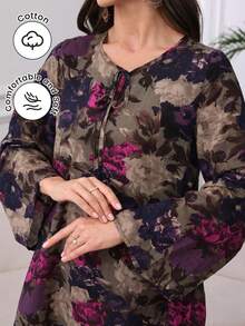 Al Najma Cotton Printed Tie Neck Midi Dress - Multicolor - View 2