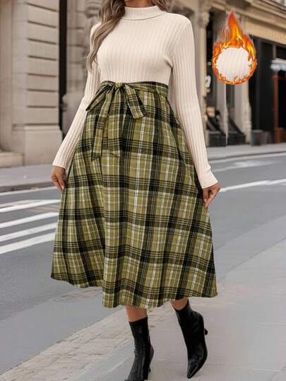 SHEIN Fall Clothes,Autumn Clothes,Materity Autumn Clothes Maternity  Maternity Casual Plaid Patchwork Dress, Autumn/Winter Midi Skirt A Line Skirt Skirts For Women Casual Plaid Skirt Pleated Skirt Midi Skirts Plaid Midi Skirt Casual Skirts Checkered Skirt