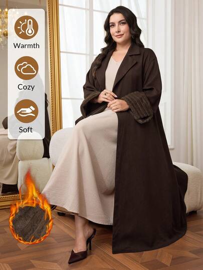 Al Najma 大码女式纯色落肩长袖翻领长款阿拉伯长袍