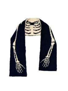 Joivida 骷髅印花双面围巾 - 黑白针织长围巾，秋冬时尚之选 - 彩色 - 查看 4