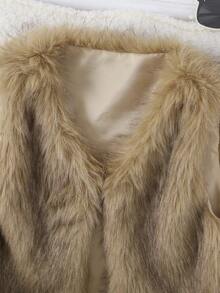 Sparklyn Teen Girl V-Neck Sleeveless Fuzzy Cardigan, Autumn - Brown - View 3