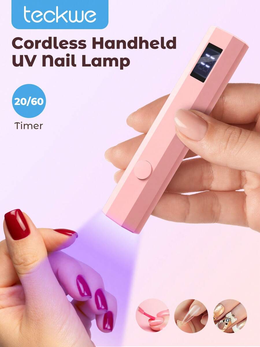 Teckwe 1 buah Lampu Kuku LED Genggam, Pengering Kuku Portabel Tanpa Kabel Isi Ulang USB untuk Pengeringan Gel/Cat Kuku, Cocok untuk Penggunaan DIY di Rumah, Warna Pink - Berwarna merah muda - View 1