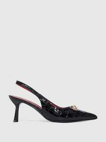 CUCCOO BIZCHIC Women's Pointed Toe Stiletto Heel Backless Pumps With Sexy Metal Buckle, Red Lining Spring Shoes - Black - View 1