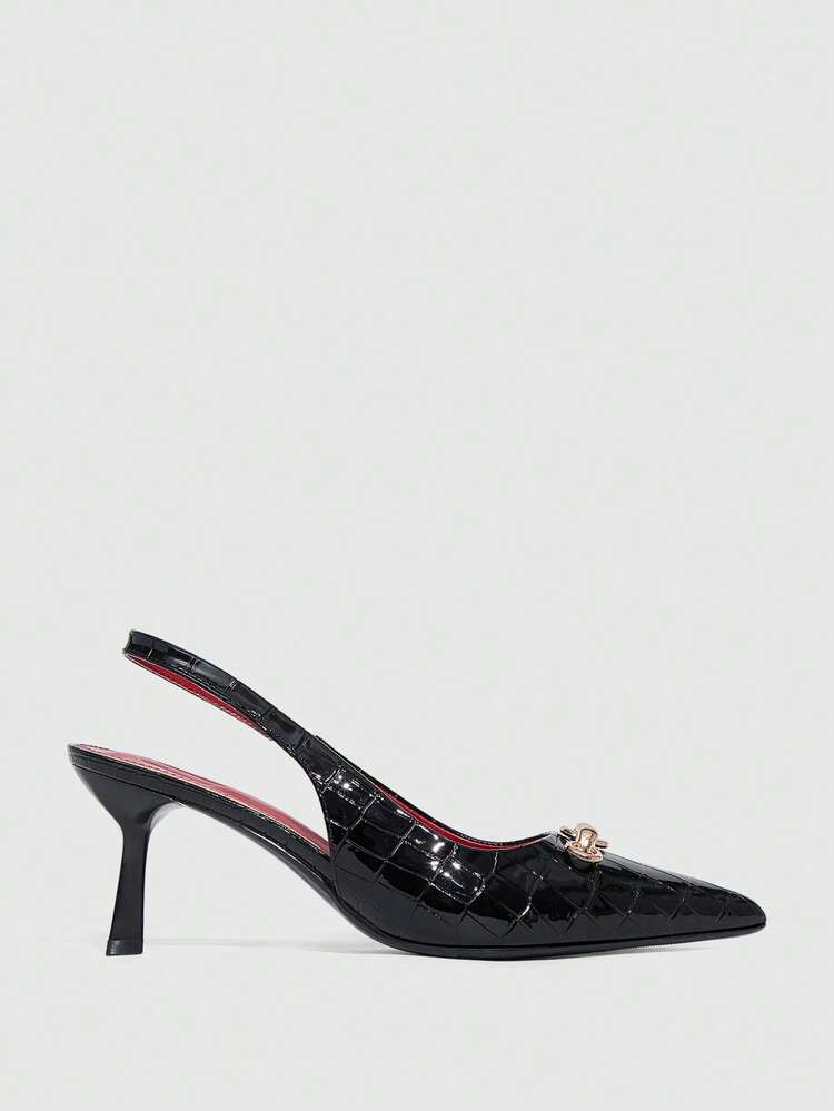 CUCCOO BIZCHIC Women's Pointed Toe Stiletto Heel Backless Pumps With Sexy Metal Buckle, Red Lining Spring Shoes