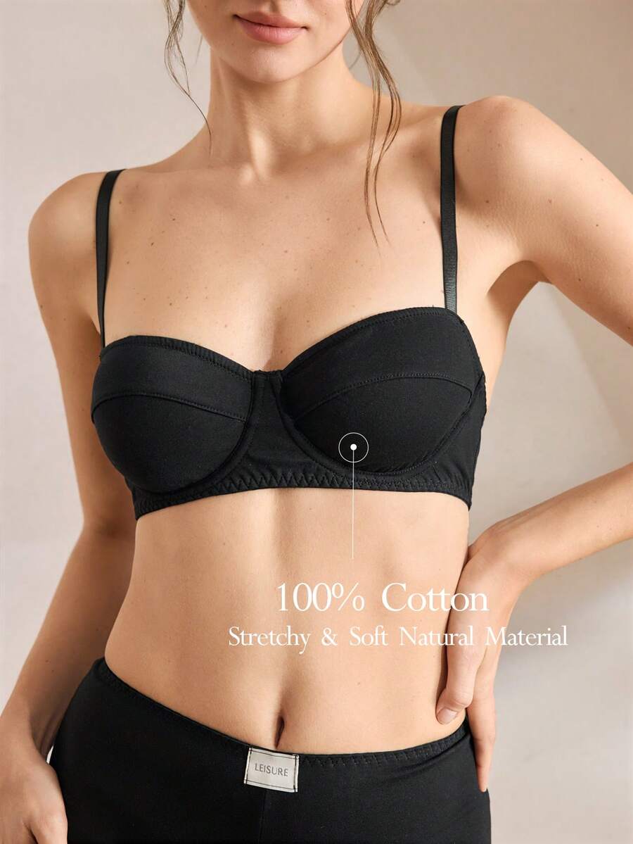 Ocili Women's Simple Solid Color Comfortable Supportive Bra - Black - View 1