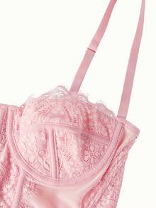 Bonmuse 1pc Lace Bustier Cute Corset Tops For Women Sexy Going Out Party Club Top With Buckle - Baby Pink - View 3