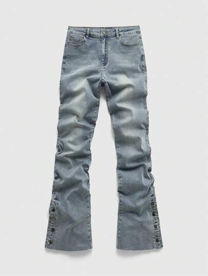 Street Life Jeans casual di moda con tasche e effetto lavato a strati a zampa d'elefante per uomo