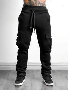 Manfinity Sport Corelite Herren Bequeme Cargo Jogginghose mit Kordelzug, Herren Jogginghose mit Kordelzug, Athletische Jogginghosen Herren, Jogginghosen Herren, Jogginghose Set, Gym Sweats, Jogginghose - Schwarz - Übersicht 1