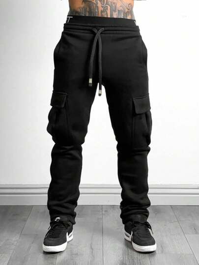 Manfinity Sport Corelite Men's Casual Comfortable Drawstring Cargo Sweatpants Men Sweat Pants Drawstring Athletic Joggers Men Jogger Pants Sweatpants Pack Gym Sweats Sweat Pants