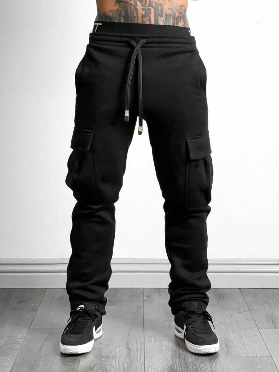 Manfinity Sport Corelite Herren Bequeme Cargo Jogginghose mit Kordelzug, Herren Jogginghose mit Kordelzug, Athletische Jogginghosen Herren, Jogginghosen Herren, Jogginghose Set, Gym Sweats, Jogginghose - Schwarz - Übersicht 1
