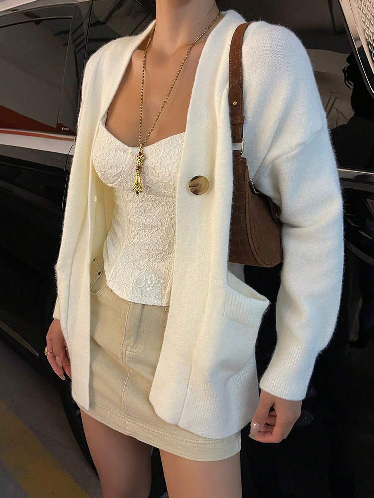 Casual Loose Cardigan Sweater Jacket For Women, New Design With Single Button, Relaxed Style Top