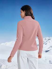In My Nature Women's Autumn/Winter Half-Zip Stand Collar Raglan Sleeve Fleece Jacket, Warm Outdoor Thermal - Pink - View 7