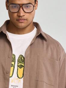 Musero Cămașă supradimensionată cu umeri căzuți, mânecă lungă, dungi și nasturi, primăvară-vară - Multicolor - Vizualizare 5