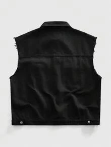 ROMWE MEN Street Life Spring/Summer Casual Graphic Men'S Fashion Commuter Rhinestone Denim Vest - Black - View 10