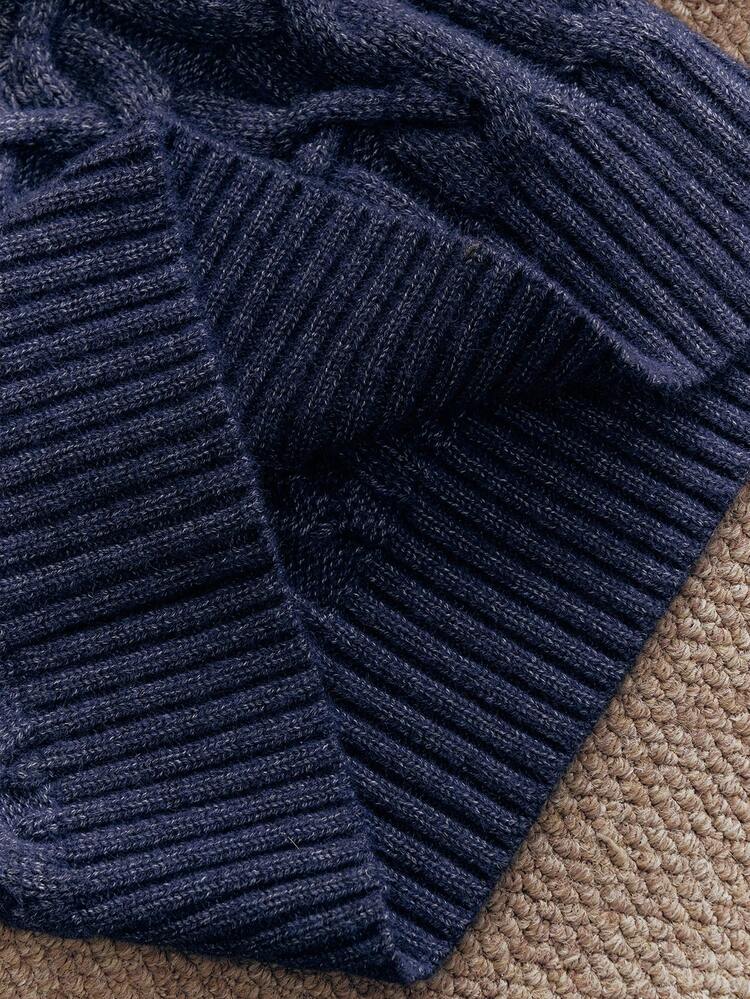 Women's Elegant Loose Slouchy Cable Knit Sweater In Navy Blue, Suitable For Christmas Party And Thanksgiving