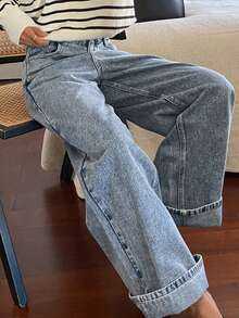 Dazy Tall Women's Loose Street Style Straight Leg Jeans, Casual City Pants - Light Wash - View 6