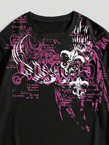 ROMWE MEN Goth Men's Casual Fashionable Street Slogan Print Short Sleeve Black T-Shirt, Summer - Black - View 3