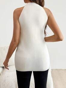 SHEIN Gilet sans manches ajusté à boutons devant et col en V de couleur unie pour femmes enceintes - Nude - Voir 2