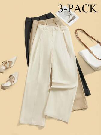 Anewsta 3 par eleganta moderna raka högmidjade beige, aprikos, grå byxor, plus size dam