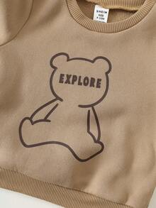 SHEIN 新生儿连帽拉链背心 + 圆领小熊印花长袖卫衣 + 运动裤 秋冬套装 - 彩色 - 查看 8