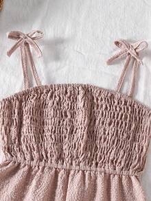 Genkimix Kids 女童连体衣，优雅休闲度假风，吊带修身蓝色编织连体衣，春夏款，适合户外度假 - 粉色 - 查看 3