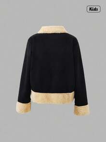Sweetra Tween 女童休闲保暖羊毛衬里拉链立领夹克，秋冬 - 黑色 - 查看 2