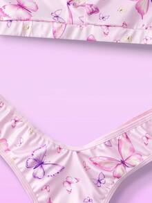 2pcs Butterfly Print Front Closure Bralette & Panty Set, Sweet & Cute Women Lingerie Set For Party, Vacation, Music Festival - Pink - View 6
