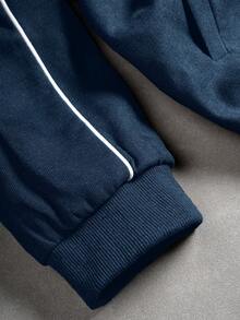 Manfinity Homme 男士撞色字母印花夹克和抽绳腰长裤两件套 - 藏蓝色 - 查看 5