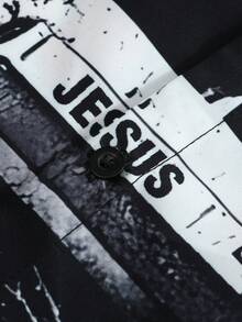 ROMWE MEN Street Life Áo sơ mi nam tay dài, thiết kế chắp vá hình Chúa Jesus, phù hợp mặc thường ngày, đi chơi và tụ tập, hoàn hảo cho nam giới thời trang - Nhiều màu - Xem 6