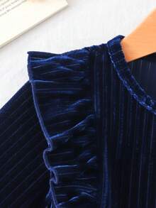 Souflis Souflis Infant/Toddler Girls' Burgundy Velvet Ruffle Collar Bow Tulle Long Sleeve Dress, Cute & Elegant For Casual, Holiday, Party - Blue - View 6