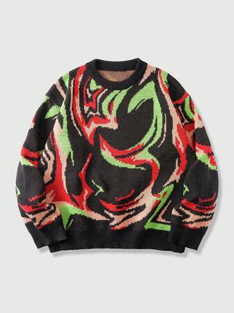 Jersey de punto jacquard para hombre, corte holgado