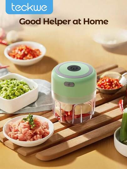 Teckwe Electric Garlic Chopper, Portable Cordless Mini Food Processor, Rechargeable Vegetable Chopper Blender For Nuts Chili Onion Minced Meat And Spices, Green