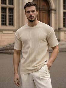 Manfinity VCAY Men Casual Solid Waffle Knit Tee For Summer
