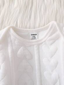 Set de 2 piezas de pelele y gorro con estampado de oso lindo y sencillo de manga larga para recién nacido, ropa de estar en casa casual - Blanco - Ver 3