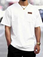 Manfinity Homme Men's Slim Fit Crew Neck Short Sleeve T-Shirt With Left Chest Pocket And Leather Label Mens Pocket T Shirt Men White T Shirt Men Clothes Tee Men Street Wear Shirt White T Shirt For Men Old Money,Daily Leisure, Weekend Trips, Outdoor Activities, Travel Expeditions, Relaxed Work Environments Or Semi-Formal Occasions, Boyfriend/Husband Gift, Anniversary /Birthday Gift Party Christmas New Years
