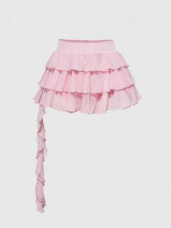 Grunge Punk Spring Break Concert Women Rave Festival Sexy Punk Music Festival Party Multi-Layer Asymmetrical Cake Skirt Elastic Mesh Plus Size Mini Skirt,Back To School